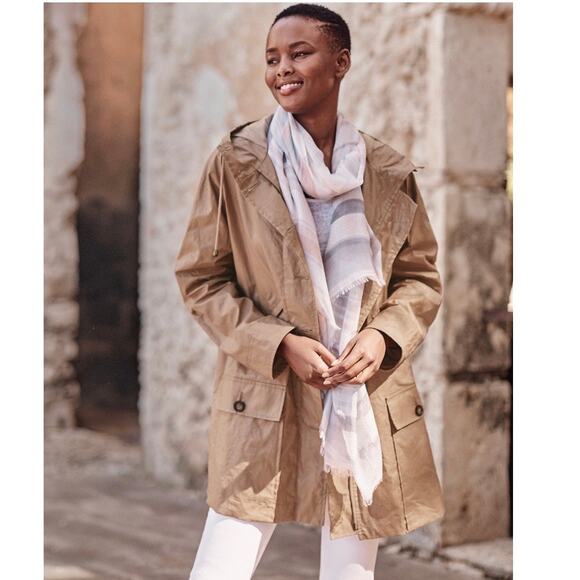 Garnet Hill Coated-Linen Hooded Utility Coastal Rain Jacket Coat 10 - Picture 1 of 16